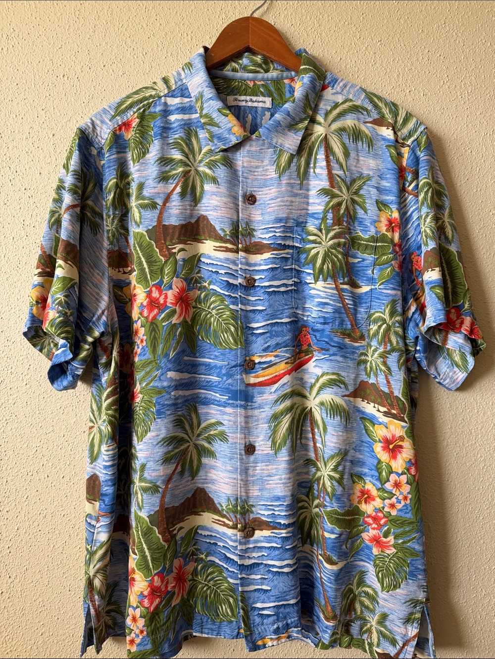 Tommy Bahama Blue Tropical Print Short-Sleeve Button-Front Shirt